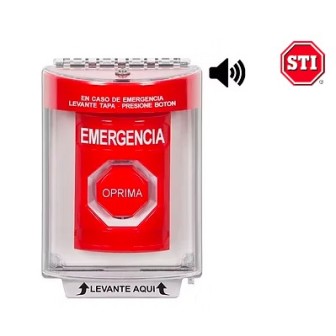 SS2042EM-ES Botón con stopper (STI-13020), Rojo, montaje al ras Interior/Exterior, con sirena STI