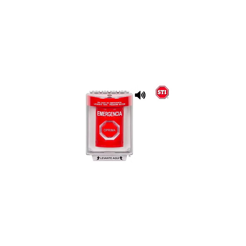 SS2042EM-ES Botón con stopper (STI-13020), Rojo, montaje al ras Interior/Exterior, con sirena STI